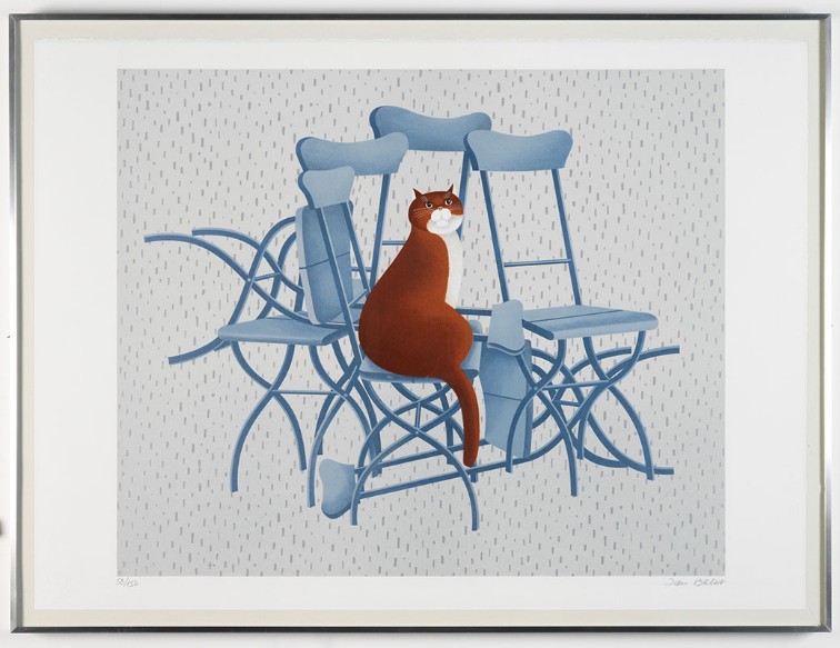 Jan Balet Litho Klappstühle Katze 