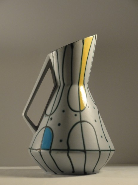 sehr schöne henkelvase 50erjahre gelb blau schwarz sehr schöne henkelvase 50erjahre gelb blau schwarz