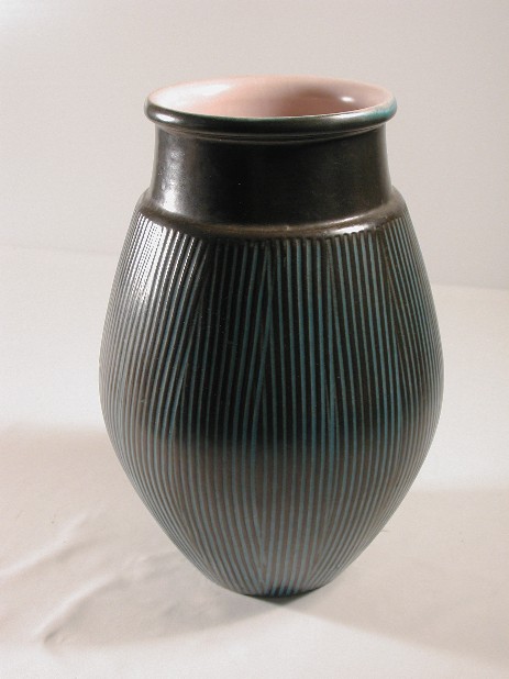 bauchige vase mit schwarz türkis streifen Trojan 1964 bauchige vase mit schwarz türkis streifen Trojan 1964