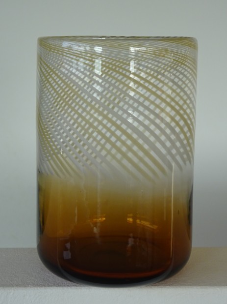 Murano Glas Vase Streifenmuster hellbraun 1960 1970 antique glass Murano Glas Vase Streifenmuster hellbraun 1960 1970 antique glass